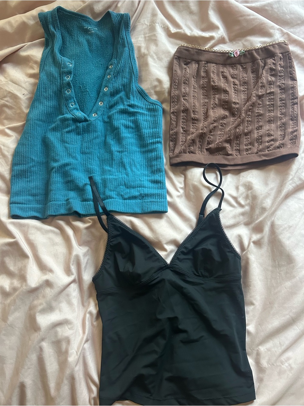 Lot of 3 Urban Outfitters Teal Ribbed Snap-Front Tank Top